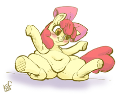 Size: 1000x750 | Tagged: safe, artist:holotuff, apple bloom, g4, apple blob, belly button, fat, female, obese, sitting, solo, weight gain