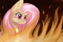 Size: 1500x1000 | Tagged: safe, artist:leasmile, fluttershy, g4, female, fire, rage, solo