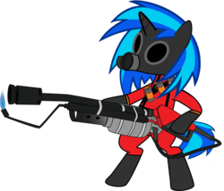 Size: 3511x3010 | Tagged: safe, artist:scratchie, dj pon-3, vinyl scratch, pony, unicorn, g4, bipedal, female, flamethrower, gas mask, pyro (tf2), simple background, solo, team fortress 2, transparent background, weapon