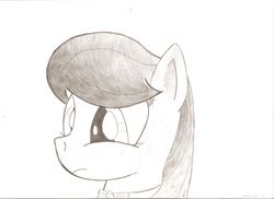 Size: 2338x1700 | Tagged: safe, artist:scratchie, octavia melody, earth pony, pony, g4, confused, drawing, eyes, female, monochrome, solo, traditional art