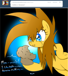 Size: 1284x1431 | Tagged: safe, artist:isle-of-forgotten-dreams, oc, oc only, oc:sera, banana, eating, muffin, solo, tumblr