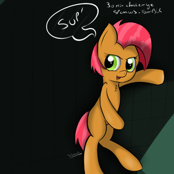 Size: 2000x2000 | Tagged: safe, artist:spenws, babs seed, pony, g4, 30 minute art challenge, bipedal, female, solo, wall