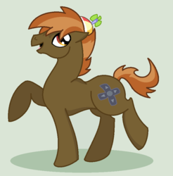 Size: 740x752 | Tagged: safe, artist:splinterstar, button mash, earth pony, pony, g4, cutie mark, happy, hat, male, older, older button mash, propeller hat, raised hoof, solo, stallion