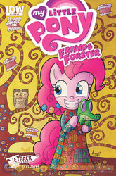 Size: 900x1366 | Tagged: safe, artist:agnes garbowska, idw, gummy, owlowiscious, pinkie pie, g4, cover, fine art parody