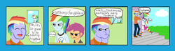 Size: 3104x922 | Tagged: safe, artist:oneovertwo, rainbow blaze, rainbow dash, scootaloo, equestria girls, g4, comic