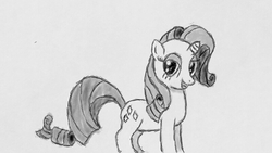 Size: 800x450 | Tagged: safe, artist:pwingbrony, rarity, pony, g4, art academy sketchpad, miiverse, monochrome, solo, wii u