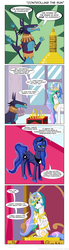 Size: 600x2189 | Tagged: safe, artist:deusexequus, ahuizotl, princess celestia, princess luna, alicorn, pony, g4, comic, female, gold, male, mare, ring, rings of scorchero, sitting