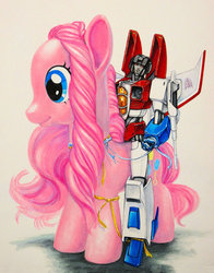 Size: 792x1008 | Tagged: safe, pinkie pie, g4, crossover, riding, starscream, toy pony cavalry, transformers