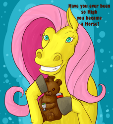 Size: 967x1058 | Tagged: safe, artist:kawaiifluttershy, fluttershy, bear, horse, pony, g4, 420, bong, dexterous hooves, drug use, drugs, female, grin, hoers, lighter, looking at you, paw pads, smiling, solo, wat