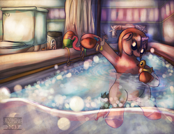 Size: 2000x1545 | Tagged: safe, artist:blindcoyote, oc, oc only, bath, rubber duck, solo