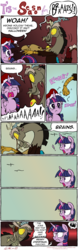 Size: 4170x13417 | Tagged: safe, artist:redapropos, discord, twilight sparkle, alicorn, pony, zombie, g4, absurd resolution, angry, brain, comic, duo, female, hat, male, mare, offended, reference, santa hat, the simpsons, twilight sparkle (alicorn)