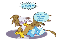 Size: 1280x924 | Tagged: safe, artist:gilded-wings, gilda, trixie, griffon, g4, tongue out, tumblr