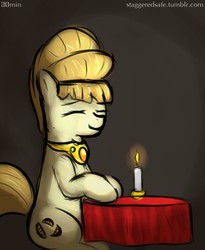 Size: 900x1100 | Tagged: safe, artist:staggeredline, aunt orange, pony, g4, 30 minute art challenge, aunt aww'range, candle, cute, female, solo, table