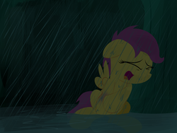 Size: 2400x1800 | Tagged: safe, artist:dtcx97, scootaloo, g4, bruised, female, rain, scootalone, solo