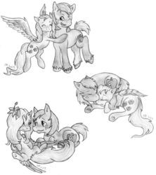 Size: 2296x2584 | Tagged: safe, artist:bubblyblackbird, big macintosh, fluttershy, earth pony, pony, g4, male, monochrome, ship:fluttermac, shipping, sketch, stallion, straight