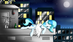 Size: 1280x748 | Tagged: safe, artist:colarix, oc, oc only, oc:colarix, city, moon, rooftop, sad, scenery, solo, tumblr