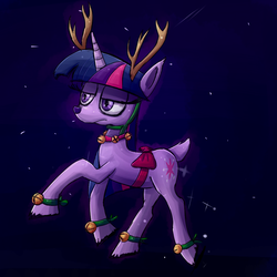 Size: 800x800 | Tagged: safe, artist:senx, twilight sparkle, reindeer, g4, female, reins, solo, species swap