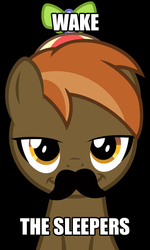 Size: 360x600 | Tagged: safe, button mash, earth pony, pony, g4, black background, burt reynolds, button 'stache, colt, exploitable meme, foal, hat, image macro, looking at you, male, meme, obscure reference, propeller hat, simple background, smiling, solo, text, universal soldier