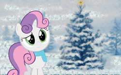 Size: 1280x800 | Tagged: safe, artist:pieski, sweetie belle, g4, christmas, clothes, female, scarf, snow, solo, winter