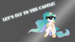 Size: 1280x720 | Tagged: artist needed, source needed, safe, princess celestia, pony, g4, female, let's fly to the castle, solo, sunglasses