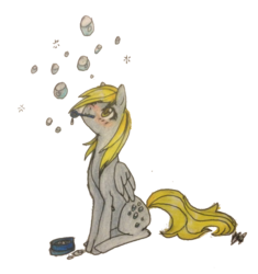 Size: 871x925 | Tagged: safe, artist:fountainstranger, derpy hooves, pegasus, pony, g4, bubble blower, bubble wand, female, mare, solo, traditional art