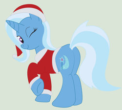 Size: 1024x923 | Tagged: dead source, safe, artist:dr-whiskey, artist:grumblepluck, trixie, pony, unicorn, g4, butt, clothes, female, hat, mare, plot, santa costume, santa hat, simple background, solo, trace, wink