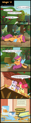 Size: 1066x4133 | Tagged: safe, artist:toxic-mario, apple bloom, scootaloo, sweetie belle, flight to the finish, g4, clubhouse, comic, crusaders clubhouse, cutie mark crusaders, faceplant, falling, paint, paper, scootaloo can't fly