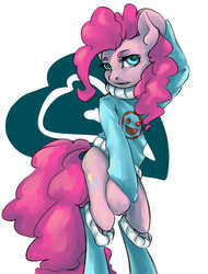 Size: 1811x2378 | Tagged: safe, artist:insanitylittlered, pinkie pie, earth pony, semi-anthro, g4, clothes, female, socks, solo, sweater