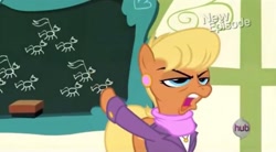 Size: 1020x565 | Tagged: safe, screencap, ms. harshwhinny, earth pony, pony, flight to the finish, g4, season 4, chalkboard, female, solo