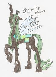 Size: 1589x2150 | Tagged: dead source, safe, artist:taibu-chan, queen chrysalis, changeling, changeling queen, g4, female, solo
