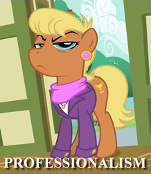 Size: 925x1063 | Tagged: safe, edit, ms. harshwhinny, earth pony, pony, flight to the finish, g4, female, image macro, mare, professionalism, solo