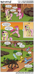 Size: 1740x3736 | Tagged: safe, artist:pony-berserker, carrot cake, cup cake, fluttershy, minuette, pinkie pie, earth pony, pegasus, pony, timber wolf, unicorn, g4, angry, chase, cinnamon, comic, cricket bat, eye contact, eyes closed, female, floppy ears, frown, glare, i can't believe it's not idw, magic, male, mare, mint, open mouth, paddle, pronking, raised eyebrow, raised hoof, smiling, stallion, telekinesis, wat, yelling
