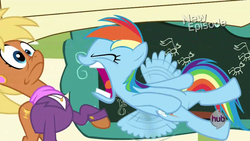 Size: 1920x1080 | Tagged: safe, screencap, ms. harshwhinny, rainbow dash, flight to the finish, g4, season 4, chalkboard, faic, great moments in animation, new episode, open mouth