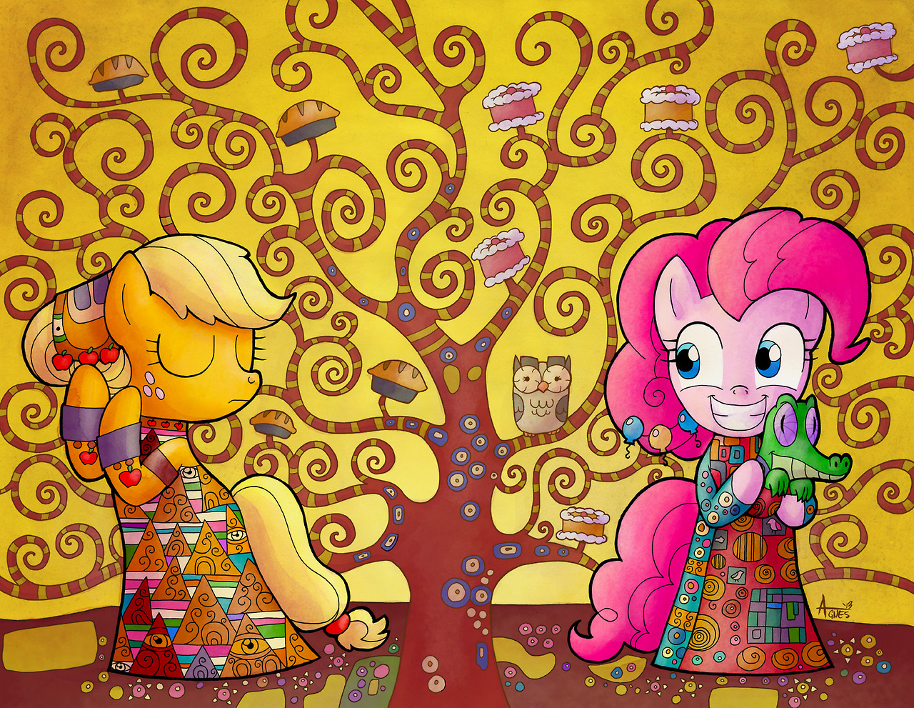 496897 Safe Artist Agnesgarbowska Applejack Gummy Owlowiscious