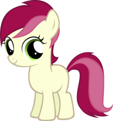 Size: 864x924 | Tagged: safe, artist:moongazeponies, roseluck, earth pony, pony, g4, female, filly, filly roseluck, looking at you, show accurate, simple background, solo, transparent background, younger
