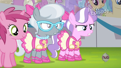 Size: 1920x1080 | Tagged: safe, screencap, diamond tiara, dizzy twister, goldengrape, orange swirl, ruby pinch, silver spoon, sir colton vines iii, twinkleshine, flight to the finish, g4, clothes, dress, glasses, new episode, puffy sleeves