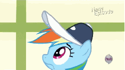 Size: 480x270 | Tagged: safe, screencap, ms. harshwhinny, rainbow dash, flight to the finish, g4, angry, animated, boop, cute, dashabetes, eye contact, female, frown, glare, gritted teeth, hub logo, hubble, loop, noseboop, talking, the hub