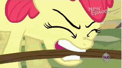 Size: 480x270 | Tagged: safe, screencap, apple bloom, scootaloo, sweetie belle, earth pony, pony, flight to the finish, g4, animated, apple, cutie mark crusaders, female, hub logo, hubble, mouth hold, nom, the hub