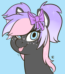 Size: 1756x2006 | Tagged: safe, artist:comikazia, oc, oc only, oc:star sugar, bow, solo, tongue out