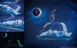 Size: 7370x4621 | Tagged: safe, artist:pheiplushies, princess luna, g4, absurd resolution, cloud, cloudy, craft, crying, female, glow in the dark, glowing, photo, quilt, solo, traditional art