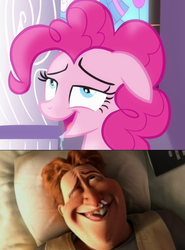 Size: 664x899 | Tagged: safe, edit, screencap, pinkie pie, earth pony, human, pony, g4, comparison, faic, frosting, hal stewart, megamind