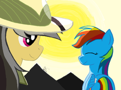 Size: 777x581 | Tagged: safe, artist:sallycars, ahuizotl, daring do, rainbow dash, daring don't, g4, my little pony: friendship is magic