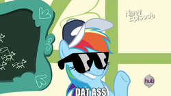 Size: 1280x720 | Tagged: safe, rainbow dash, flight to the finish, g4, my little pony: friendship is magic, dat ass, female, hat, meme, solo, sunglasses