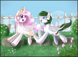 Size: 3547x2588 | Tagged: safe, artist:pridark, princess celestia, oc, oc:loyal wing, g4, pink-mane celestia, younger