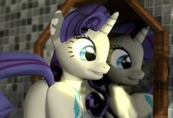 Size: 1054x723 | Tagged: safe, artist:sinkingstone, rarity, pony, unicorn, g4, 3d, butt, featureless crotch, female, gmod, mirror, plot, rearity, reflection, solo