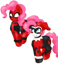 Size: 2600x2900 | Tagged: safe, artist:blackbewhite2k7, pinkie pie, g4, batman, crossover, deadpool, harley quinn, parody, simple background, transparent background, vector