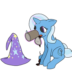 Size: 500x500 | Tagged: safe, artist:autumnbramble, trixie, pony, unicorn, g4, beans, can, comfort eating, crying, female, food, mare, no catchlights, solo, spill