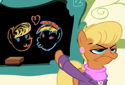 Size: 880x595 | Tagged: safe, ms. harshwhinny, rainbow dash, earth pony, pony, flight to the finish, g4, my little pony: friendship is magic, chalkboard, exploitable meme, female, lesbian, meme, ms. harshwhinny's professional chalkboard, ship:dashwhinny, shipping