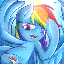 Size: 1800x1800 | Tagged: safe, artist:kyodashiro, rainbow dash, pegasus, pony, g4, female, mare, open mouth, solo