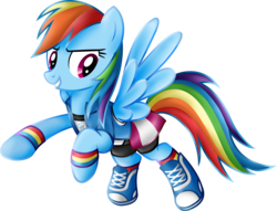 Size: 6333x4838 | Tagged: safe, artist:beamsaber, rainbow dash, pegasus, pony, g4, absurd resolution, clothes, equestria girls outfit, female, mare, rainbow socks, shoes, simple background, sneakers, socks, solo, striped socks, sweatband, transparent background, wristband
